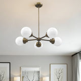 Bronze Five Light Metal Dimmable Chandelier With White Shades