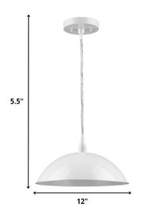 White Metal Hanging Light with Dome Shade
