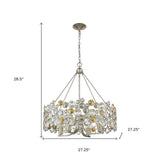 Silver Shaded Four Light Metal and Crystals Dimmable Chandelier With Silver Shades