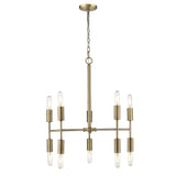 Brass Candle Style Ten Light Metal Dimmable Chandelier