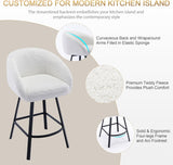 26'' Swivel Counter Stools, Modern Bar Stools for Kitchen Counter, White Sherpa Kitchen Counter Stools, Upholstered Barstools with Backs, Counter Height Stool Chairs with Metal Legs-3