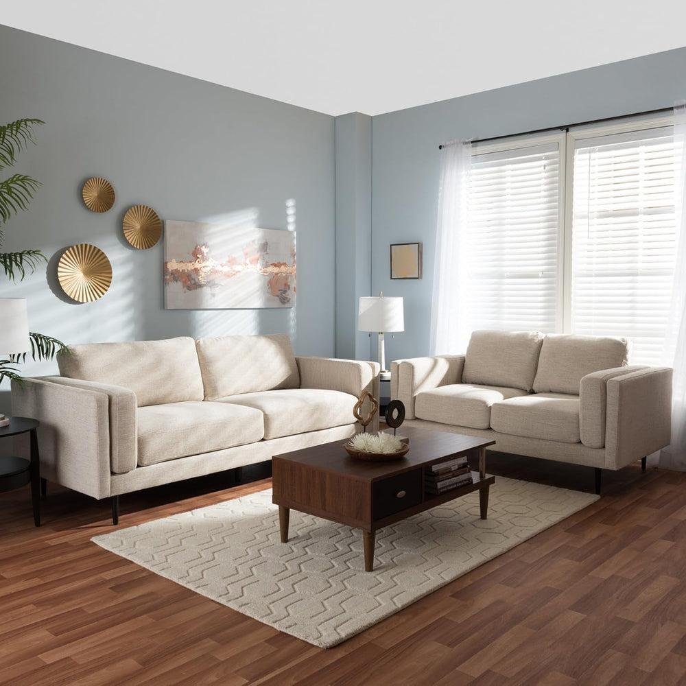 Noa Light Beige Fabric Upholstered 2Piece Living Room Set-1