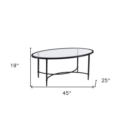 45" Clear and Black Glass and Metal Oval Coffee Table