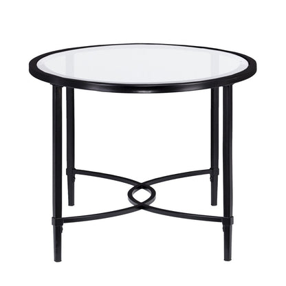 45" Clear and Black Glass and Metal Oval Coffee Table