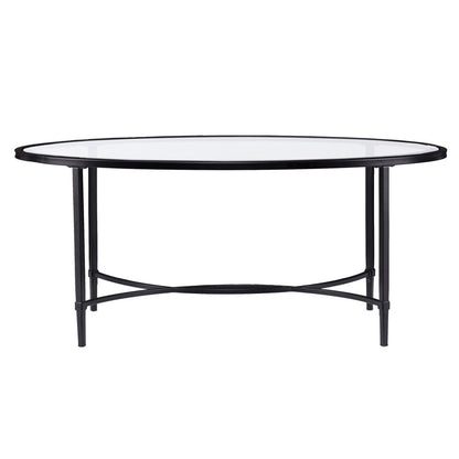 45" Clear and Black Glass and Metal Oval Coffee Table