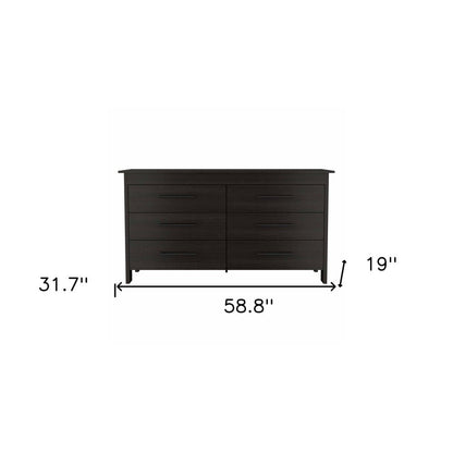 59" White Six Drawer Double Dresser