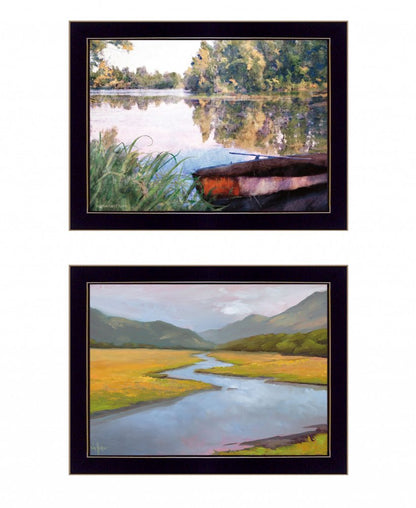 Set Of Two Serene Water 2 Black Framed Print Wall Art