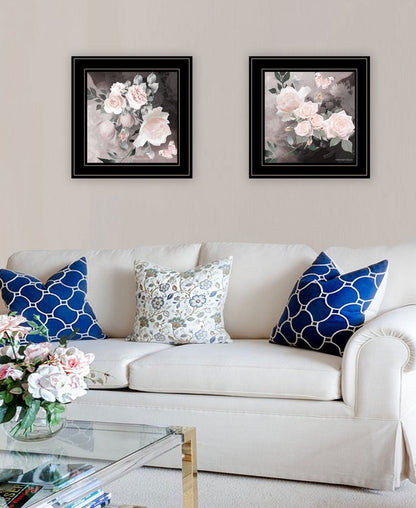 Set Of Two Noir Roses 2 Black Framed Print Wall Art