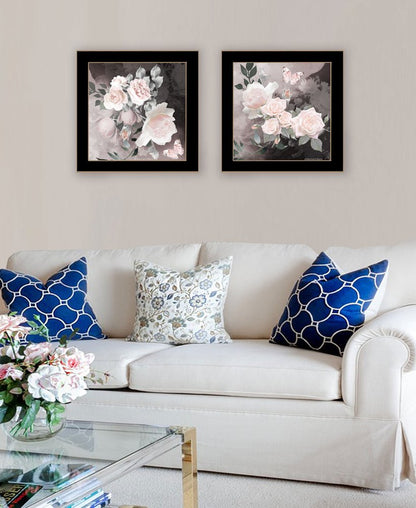Set Of Two Noir Roses 2 Black Framed Print Wall Art