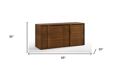 36" Walnut Brown Wood Contemporary Five Drawer Dresser