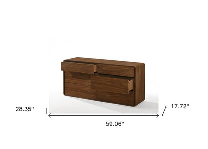 35" Walnut Solid Wood Five Drawer Chest
