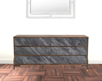 30" Walnut And Grey Manufactured Wood Five Drawer Chest