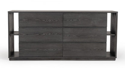 63" Walnut Solid Wood Six Drawer Double Dresser