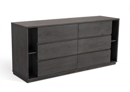 63" Walnut Solid Wood Six Drawer Double Dresser