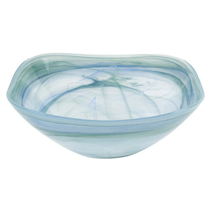 Set of Two 6" Aqua Blue And White Alabaster Glass Square Candy or Nut Bowls