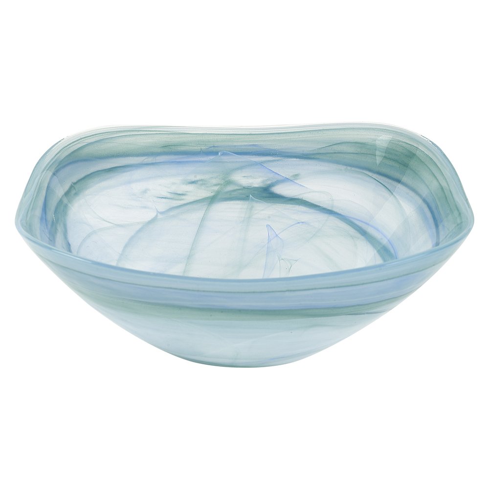 Set of Two 6" Aqua Blue And White Alabaster Glass Square Candy or Nut Bowls