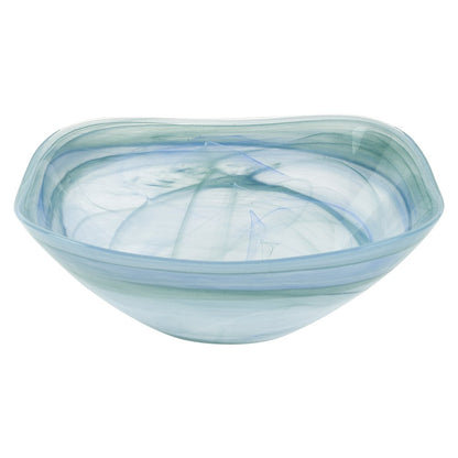 Set of Two 6" Aqua Blue And White Alabaster Glass Square Candy or Nut Bowls