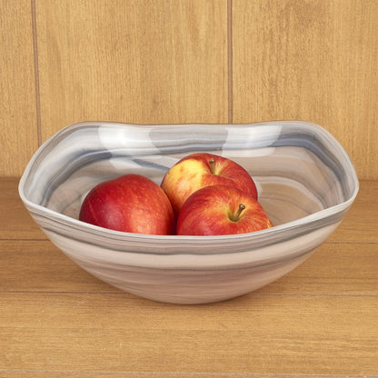 10" Gray And White Alabaster Glass Square Salad Bowl
