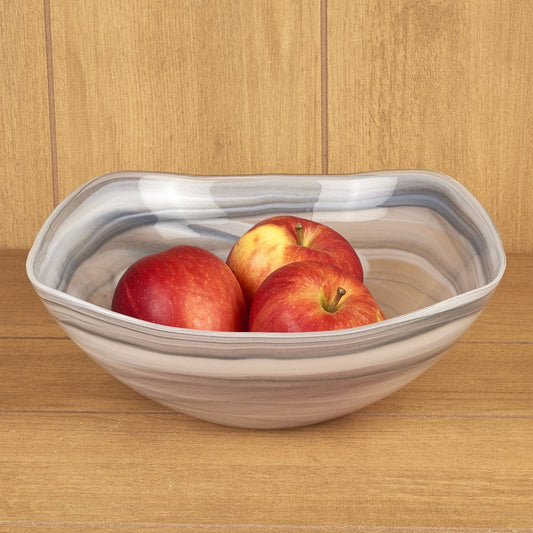 10" Gray And White Alabaster Glass Square Salad Bowl