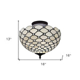 Black and White Tiffany Style Two Light Semi Flush Ceiling Lamp