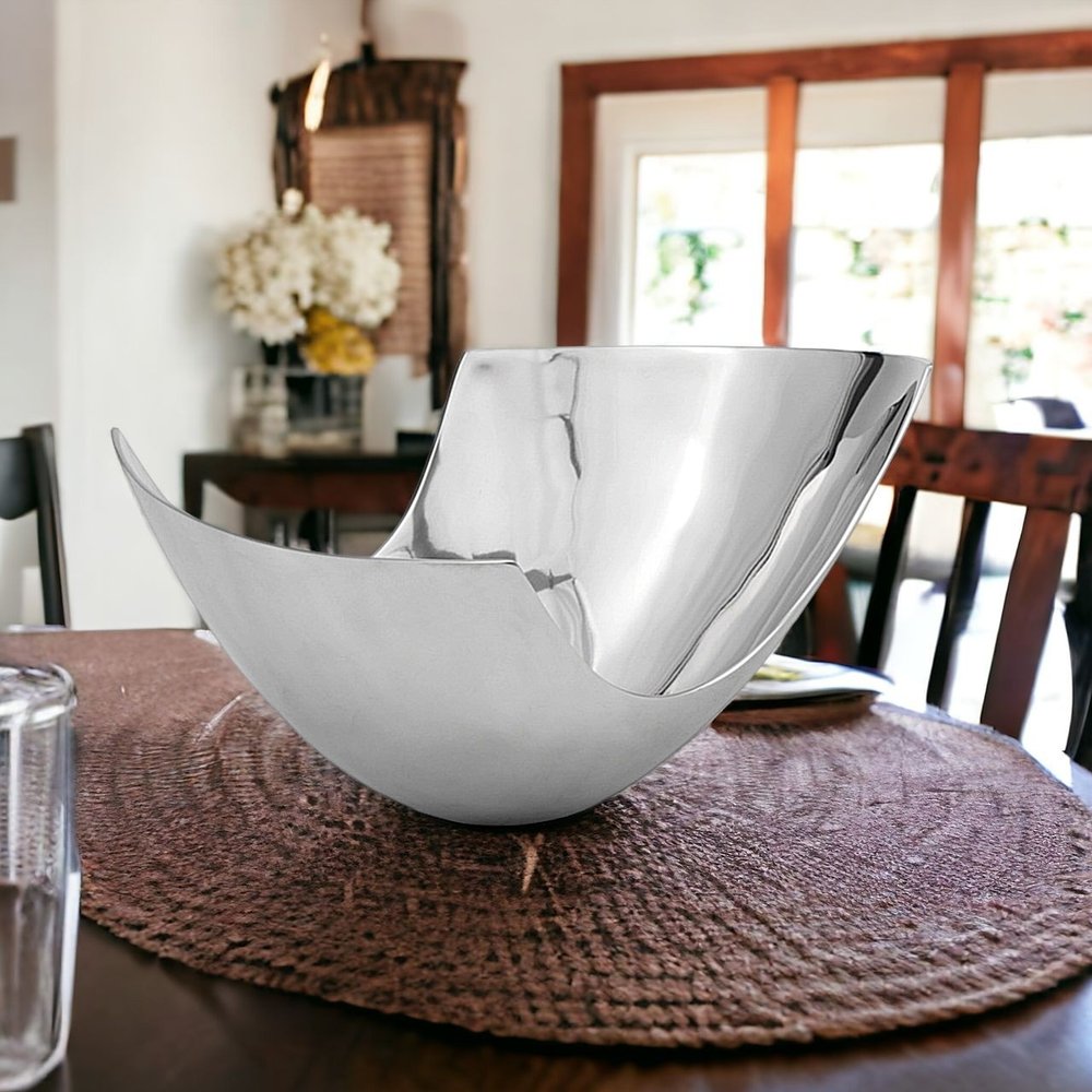 12" Silver Aluminum Abstract Fruit Bowl