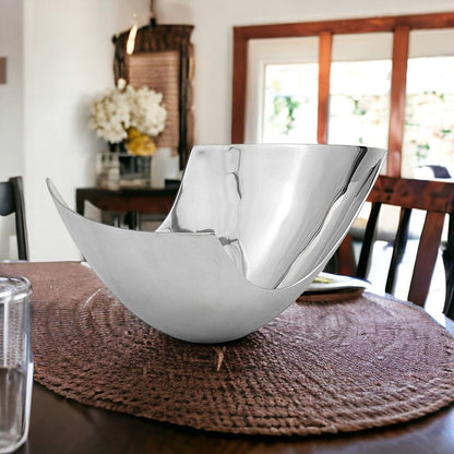 12" Silver Aluminum Abstract Fruit Bowl