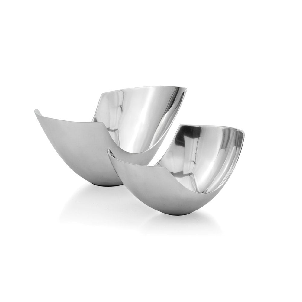 12" Silver Aluminum Abstract Fruit Bowl