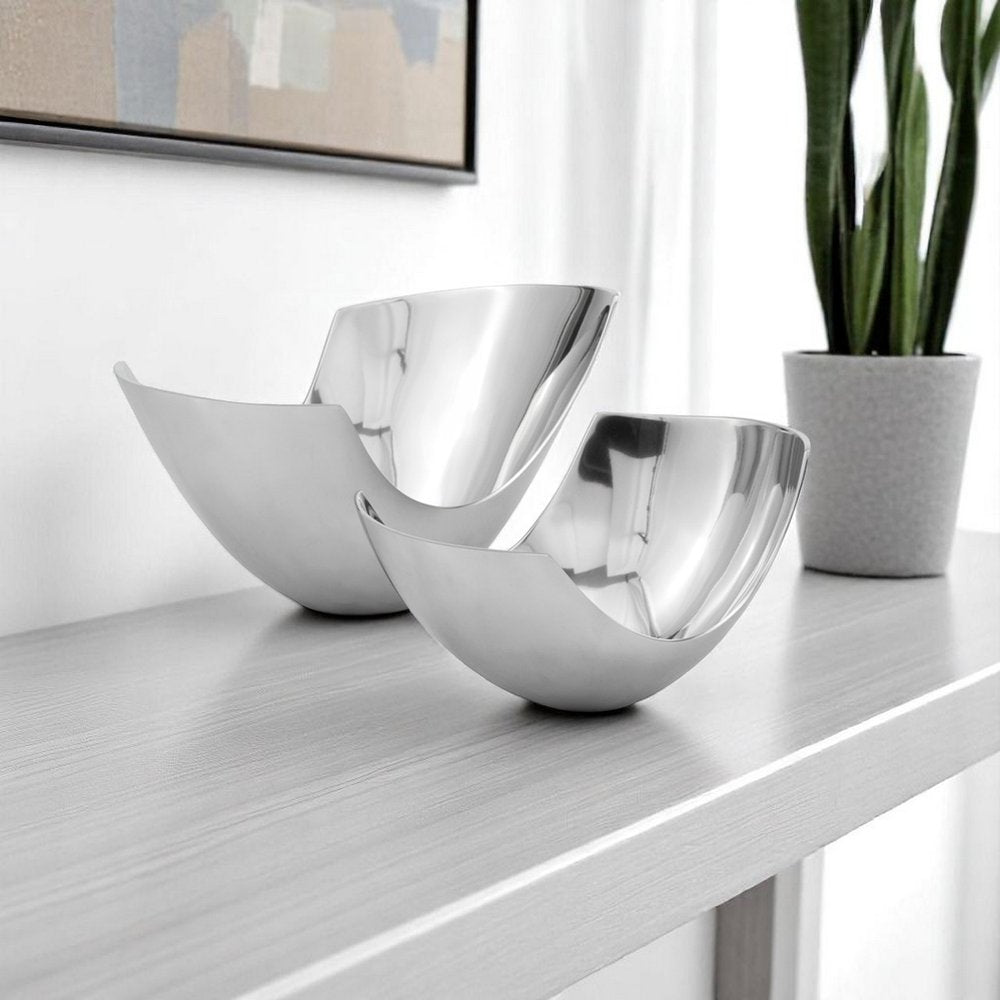 12" Silver Aluminum Abstract Fruit Bowl