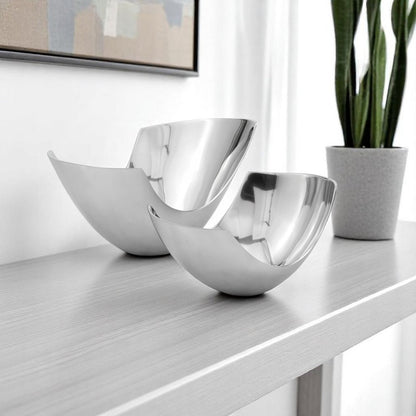 12" Silver Aluminum Abstract Fruit Bowl