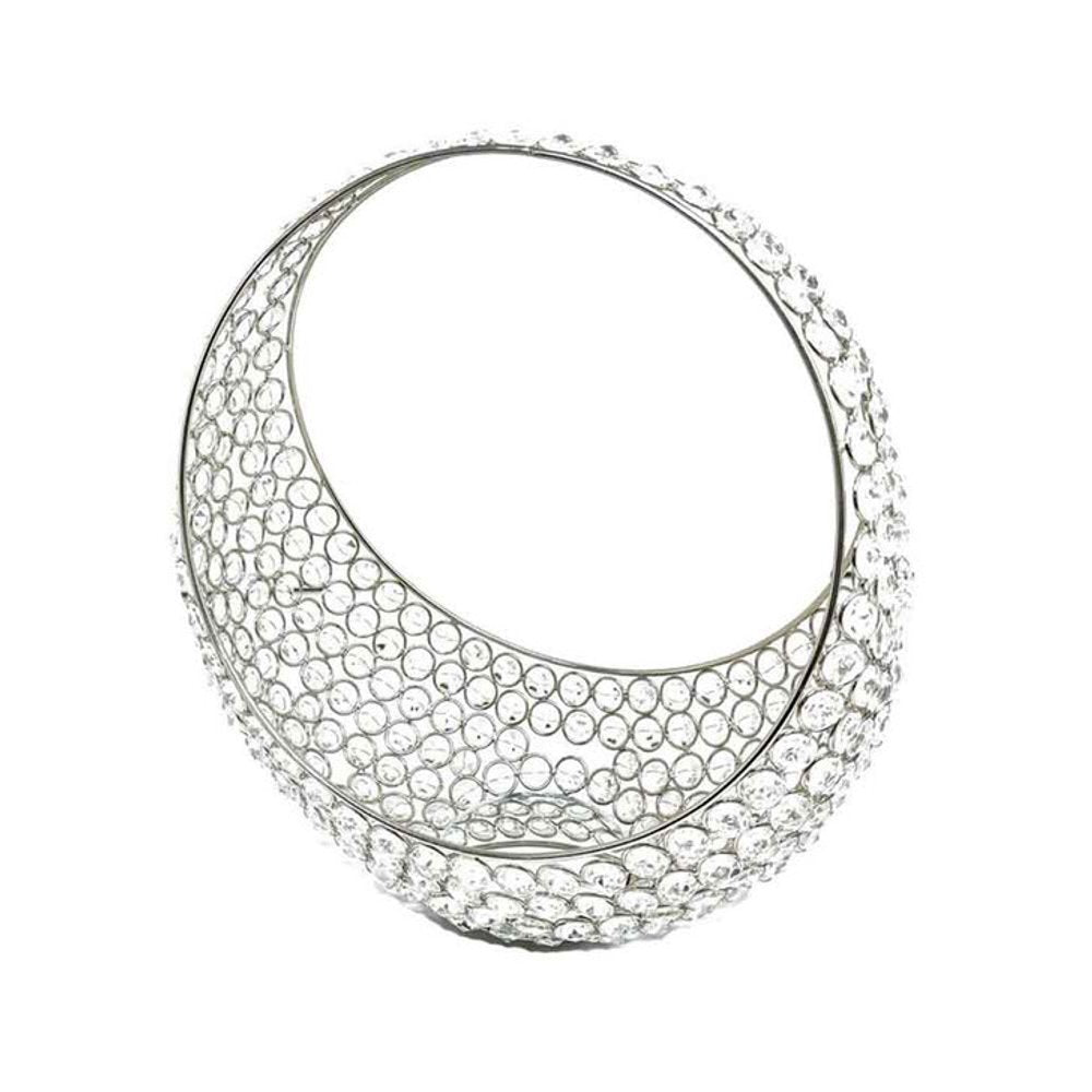 16" Silver and Faux Crystal Bling Ring Basket