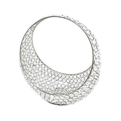 16" Silver and Faux Crystal Bling Ring Basket