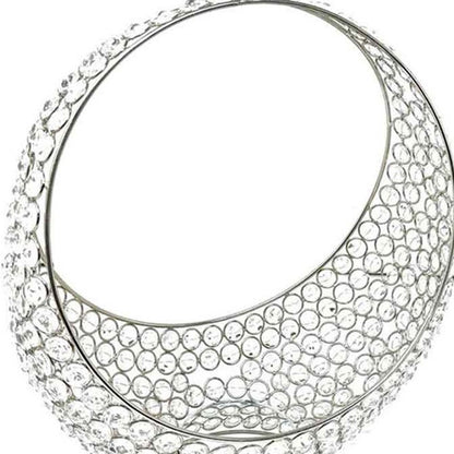 16" Silver and Faux Crystal Bling Ring Basket