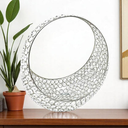 16" Silver and Faux Crystal Bling Ring Basket