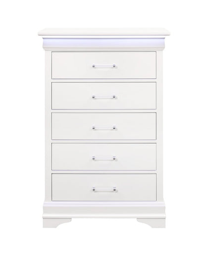 16" Blue Solid Wood Five Drawer Chest With LED Lighting