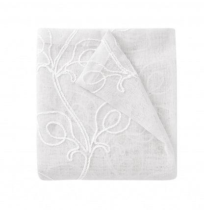 72" White Floral Faux Linen Shower Curtain With Embroidery