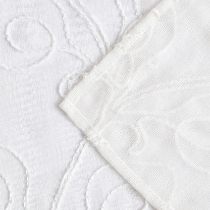 72" White Floral Faux Linen Shower Curtain With Embroidery