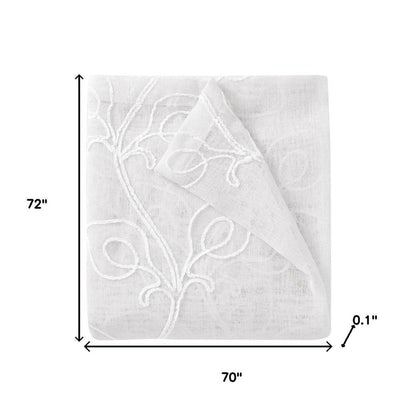 72" White Floral Faux Linen Shower Curtain With Embroidery