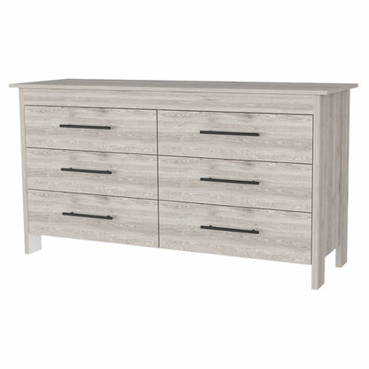 59" Natural and Black Six Drawer Double Dresser