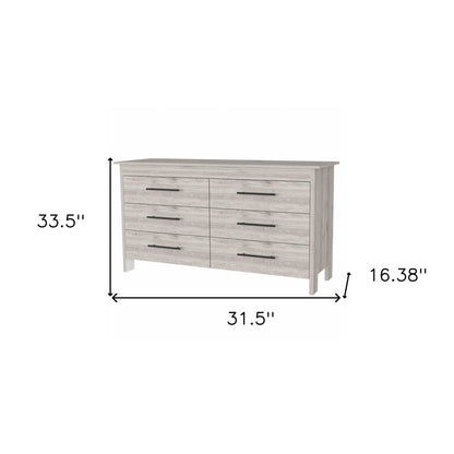 59" Natural and Black Six Drawer Double Dresser