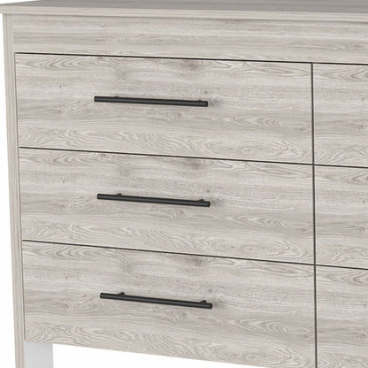 59" Natural and Black Six Drawer Double Dresser