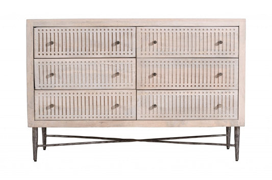 48" Brushed Ivory Solid Wood Six Drawer Double Dresser