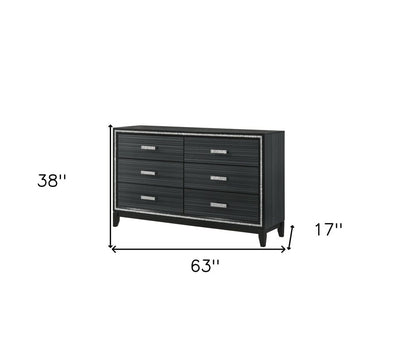 59" Natural Brown Manufactured Wood Six Drawer Double Dresser