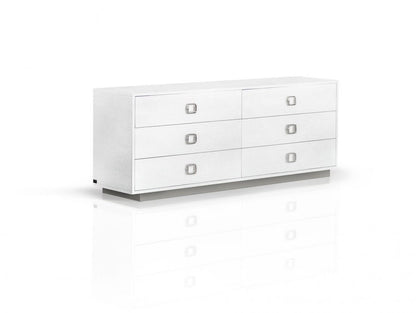 63" Black Six Drawer Shagreen Faux Croc Double Dresser