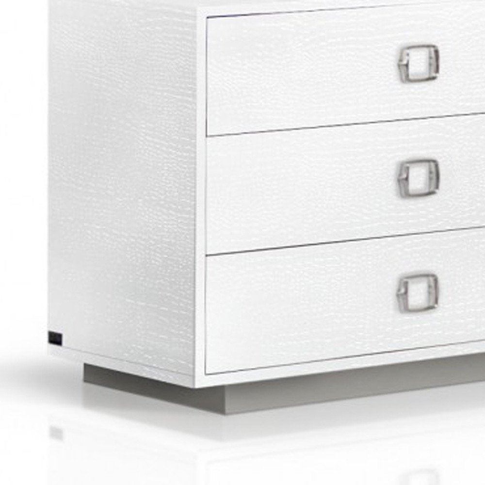 63" Black Six Drawer Shagreen Faux Croc Double Dresser