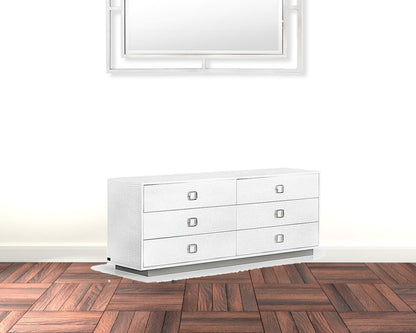 63" Black Six Drawer Shagreen Faux Croc Double Dresser