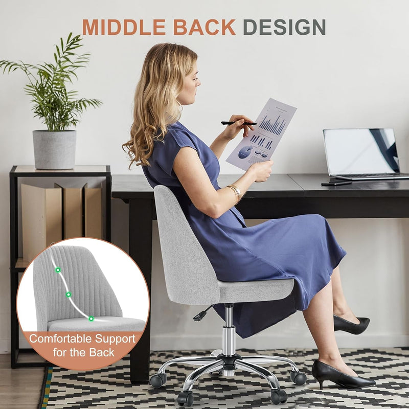 Office Desk Chair, Modern Cute Rolling Vanity Swivel Task Chairs with Wheels, Comfortable Back Seat Armless for Home, Bedrooms, Office, Study, Student, Adults, Make-Up, Dressing Room, Cloud-4