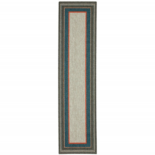 7' X 9' Blue and Gray Stain Resistant Indoor Outdoor Area Rug
