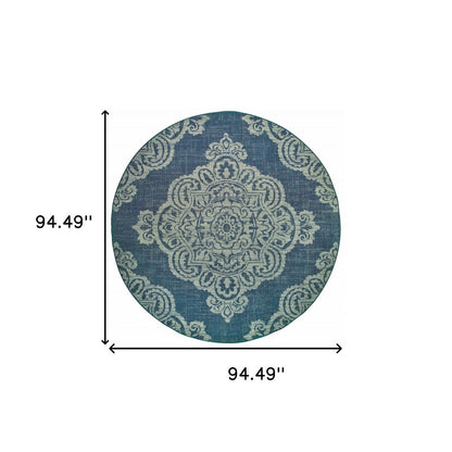 2' X 4' Blue Oriental Stain Resistant Indoor Outdoor Area Rug