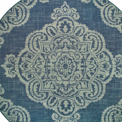 2' X 4' Blue Oriental Stain Resistant Indoor Outdoor Area Rug