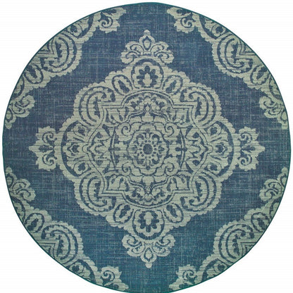 2' X 4' Blue Oriental Stain Resistant Indoor Outdoor Area Rug
